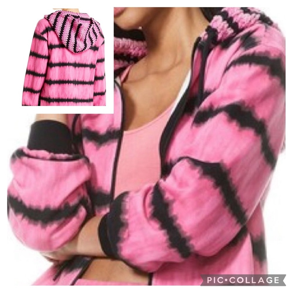 🎀Alice + Olivia Mary Jane crochet hood tie dye cotton hoodie pink nwot